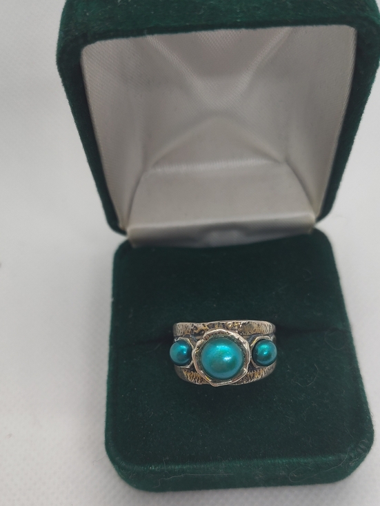 Jewelry - PAZ  Israel Triple Genuine Blue Pearl Sterling Silver Ring Handmade Size 6.5